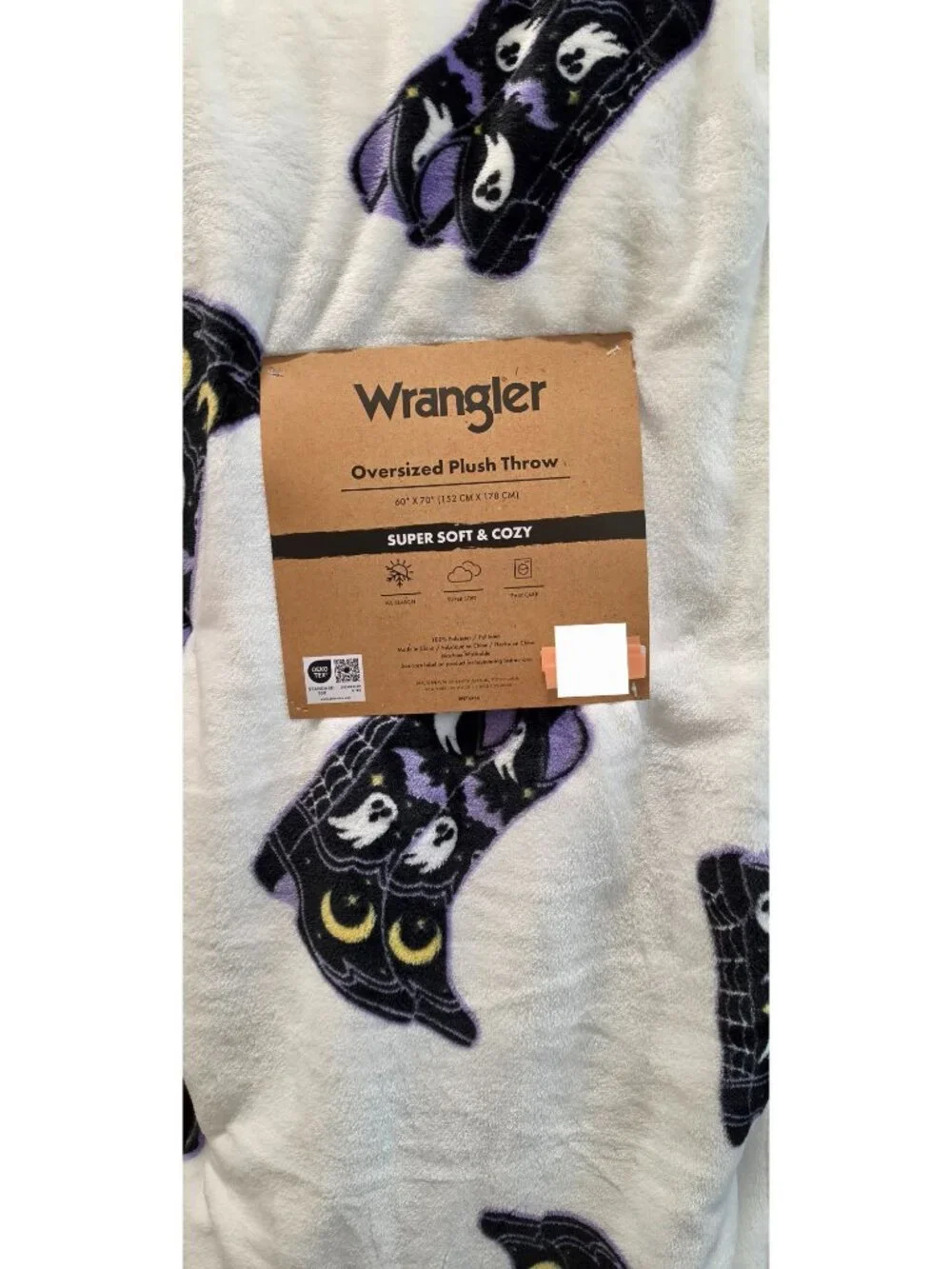 Wrangler Halloween Purple Cowboy Boots Ghosts Plush Throw Blanket